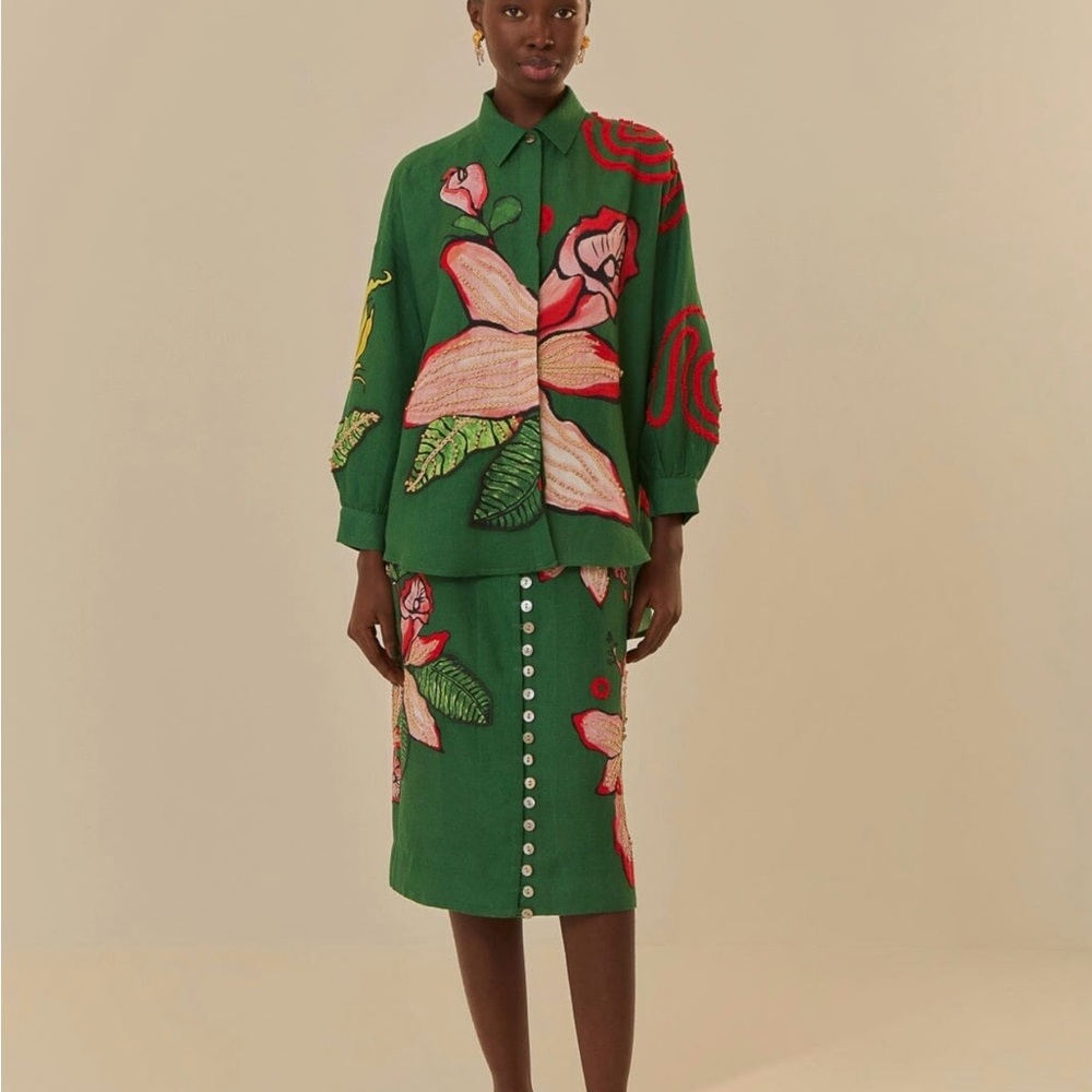 FARM Rio Green Floral Blouse - Picture 2 of 13